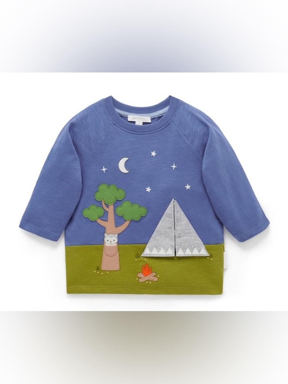 PUREBABY | Blue & Olive Camping Appliqué Lift the Flap T-Shirt